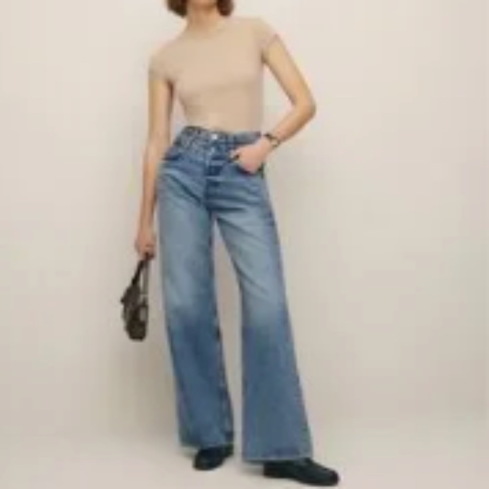 Reformation Cary Double Waistband High Rise Slouchy Wide Leg Jeans Rainy Sz 26 - Picture 2 of 8